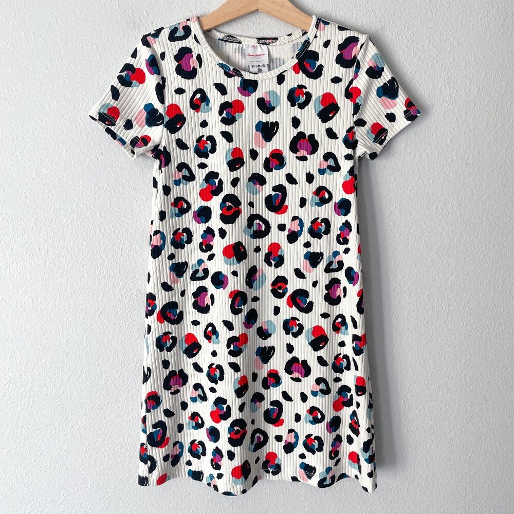 Hanna Andersson Drop Needle Rib Dress Colorful Leopard 8 (130)